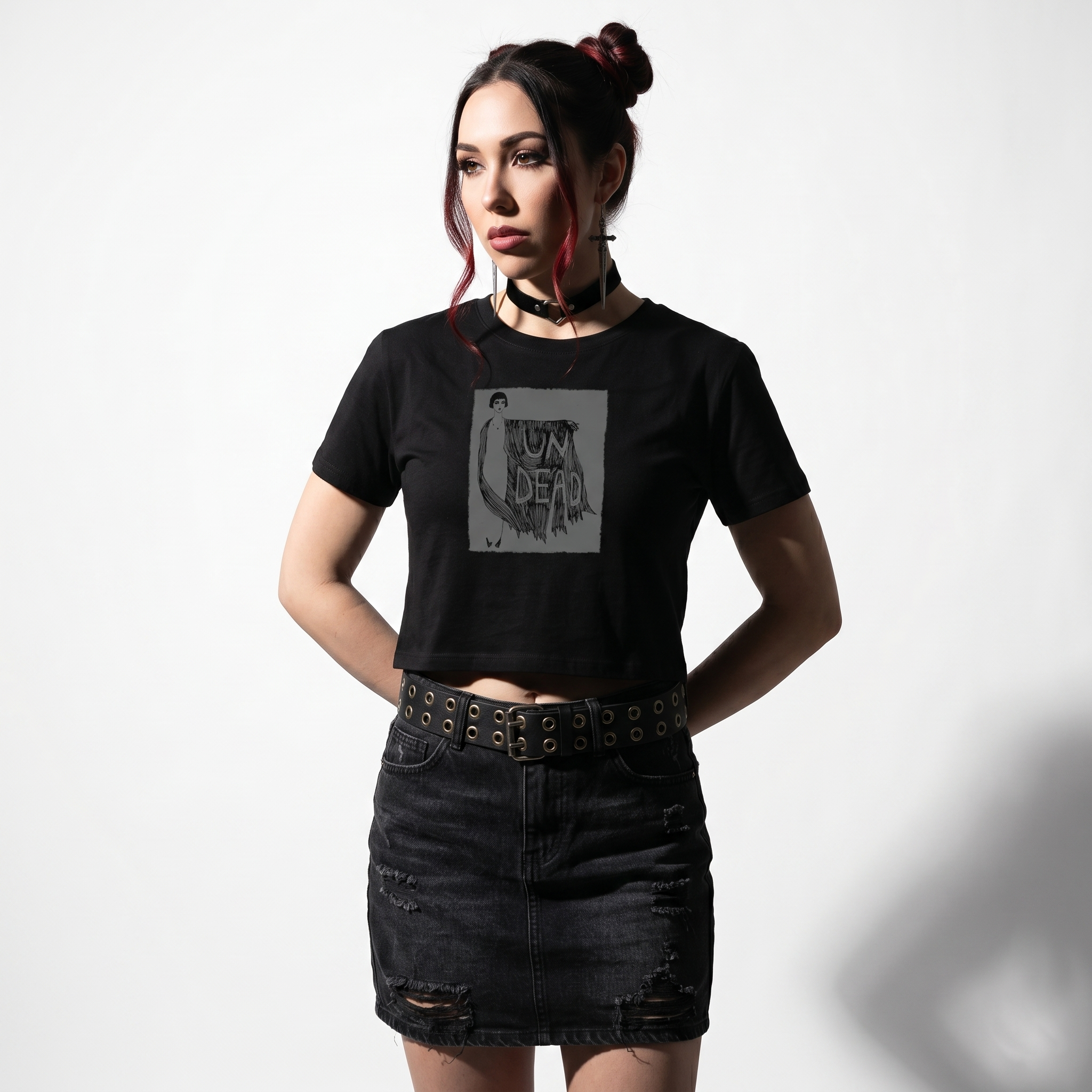 Undead Gravestone Gray Vampire Crop Top
