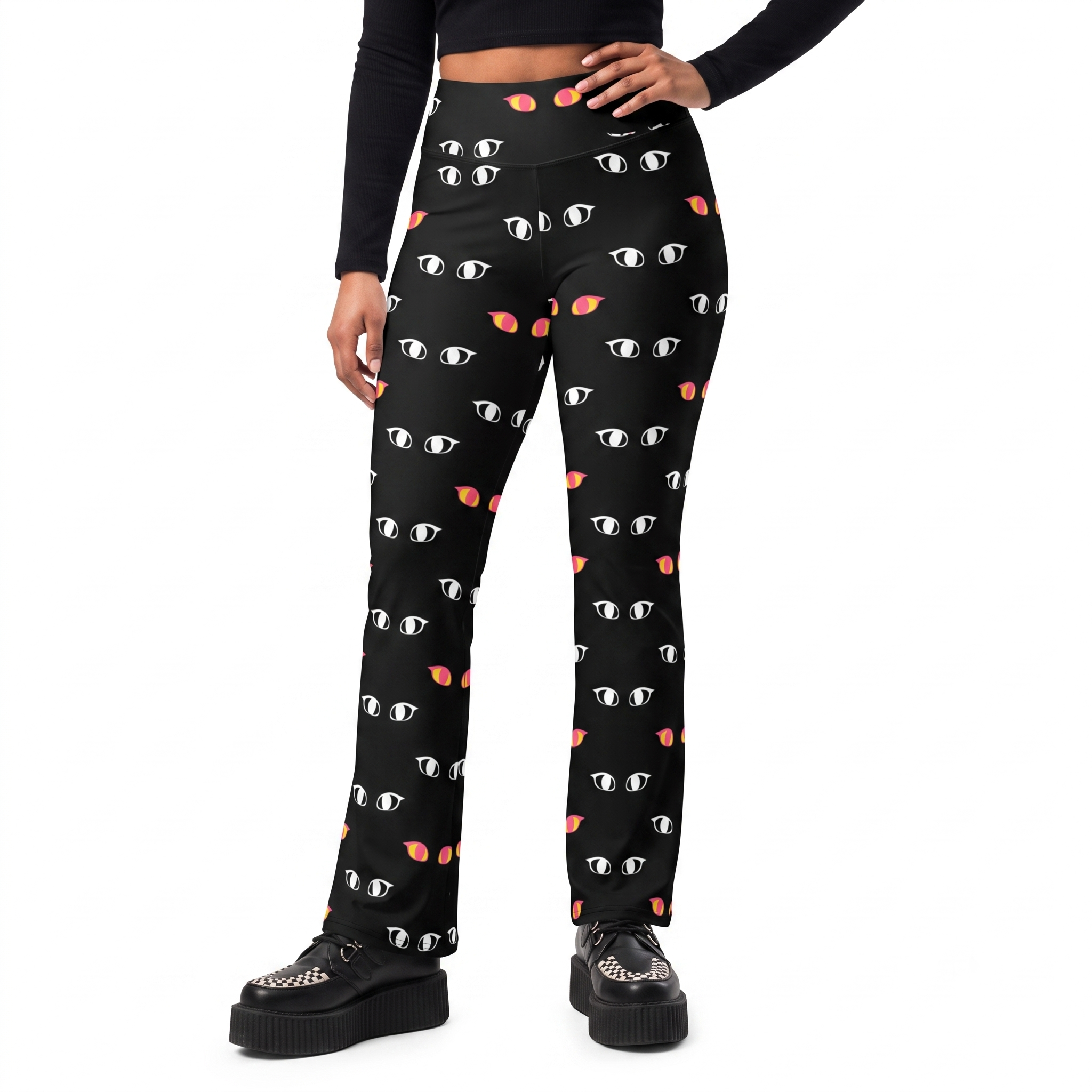Void Kitty Cat Eyes Polka Dot Flare Leggings