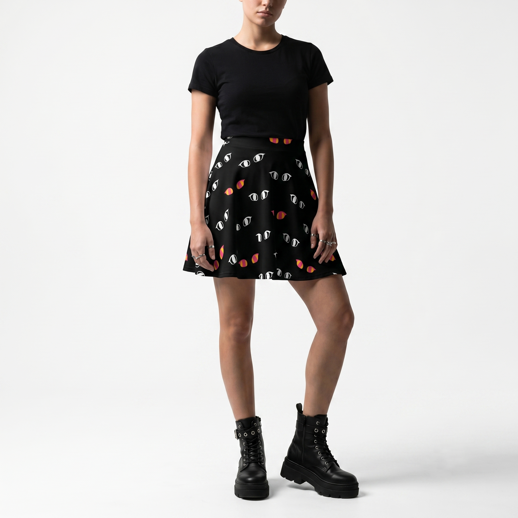 Void Kitty Cat Eyes Polka Dot Skater Skirt