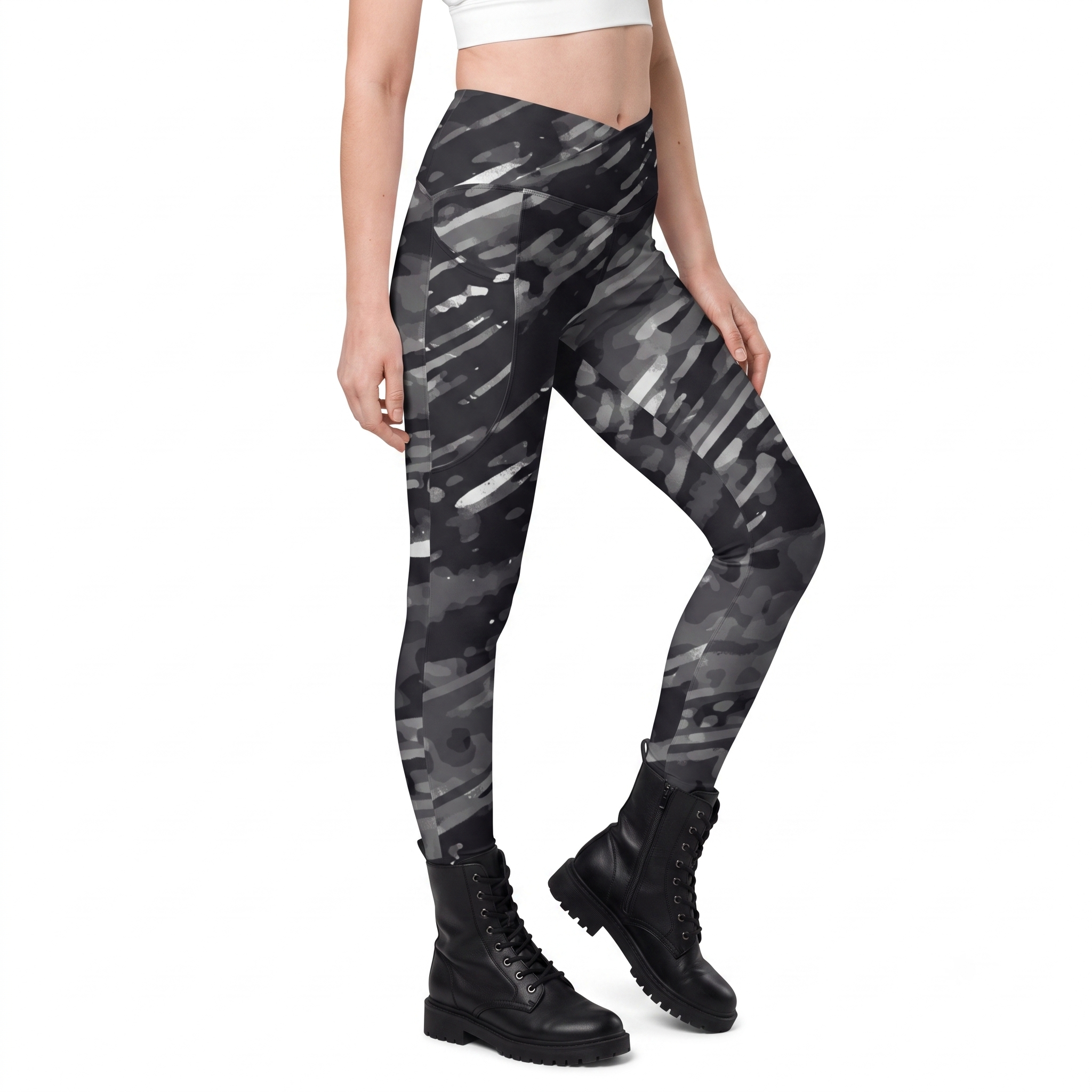 Vortex Black & White Alt Fashion Crossover Leggings