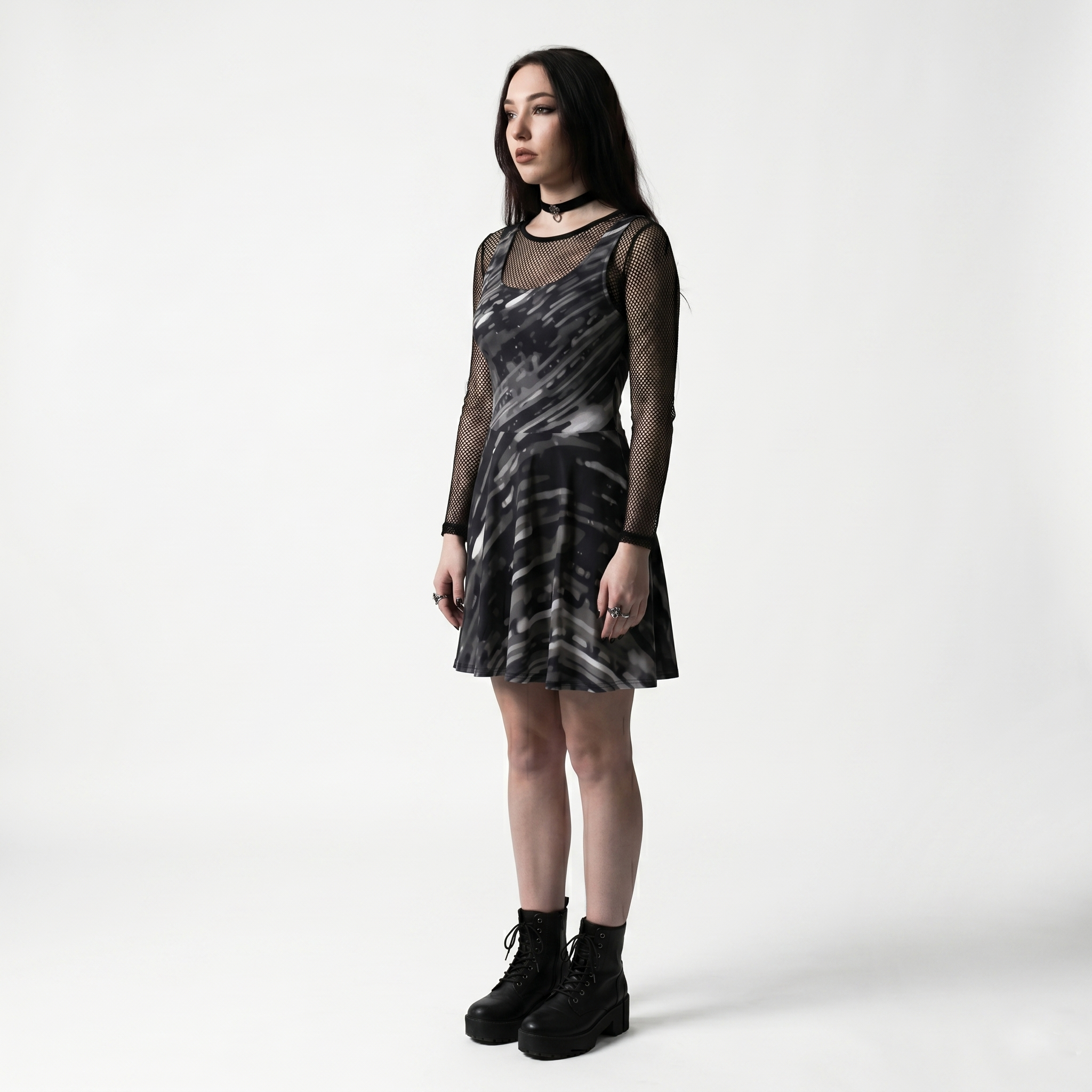 Vortex Black & White Alt Fashion Skater Dress