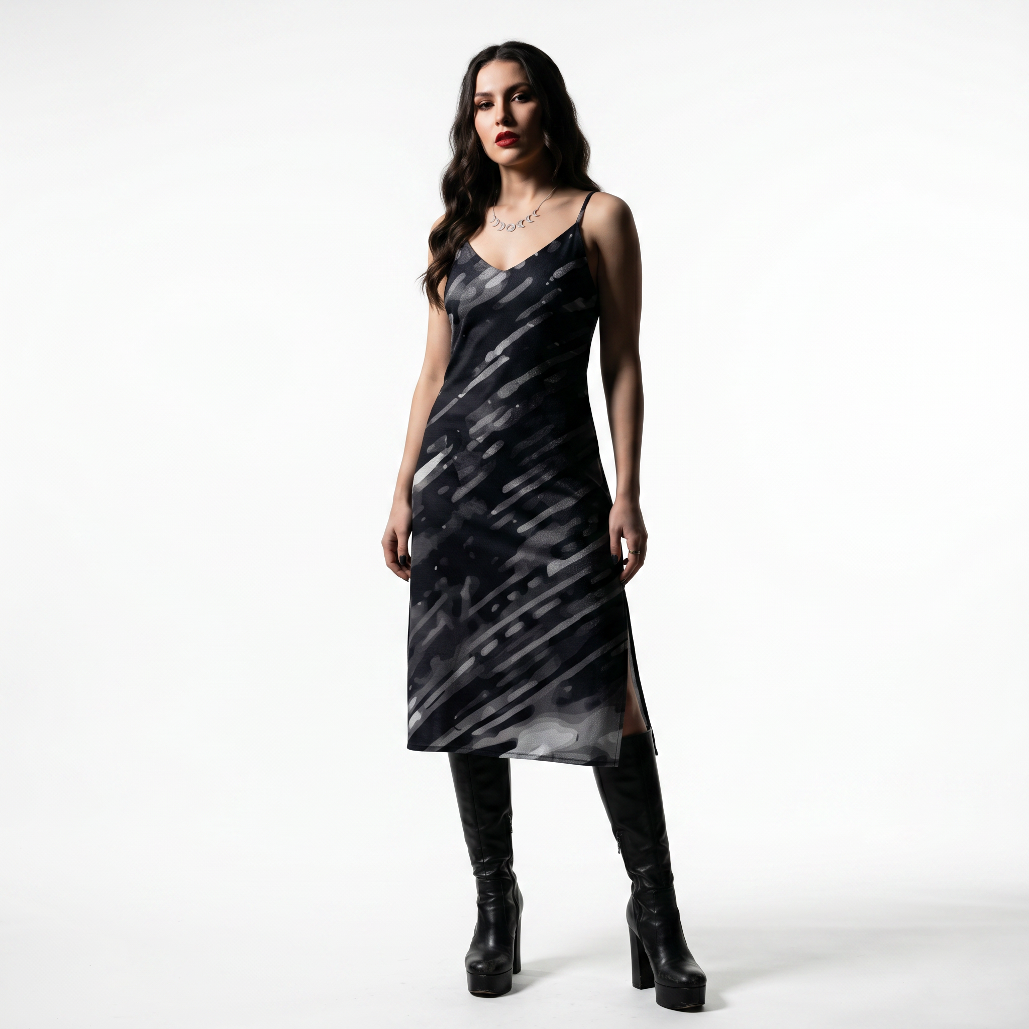 Vortex Black & White Alt Fashion Slip Dress